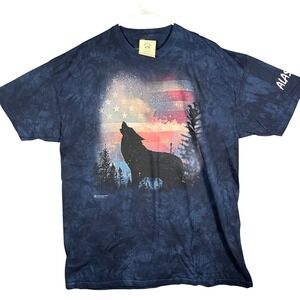 NWT The Mountain Patriotic Wolf Howling American Flag Tie Dye T Shirt 3XL Alaska